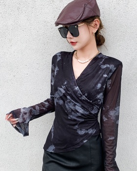 Autumn fashion printing tops bottoming slim irregular T-shirt