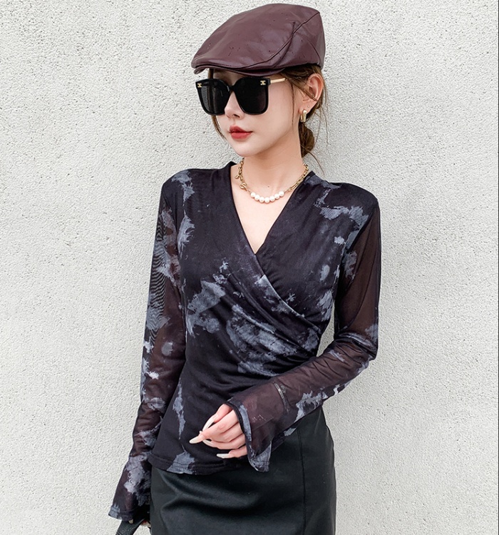 Autumn fashion printing tops bottoming slim irregular T-shirt