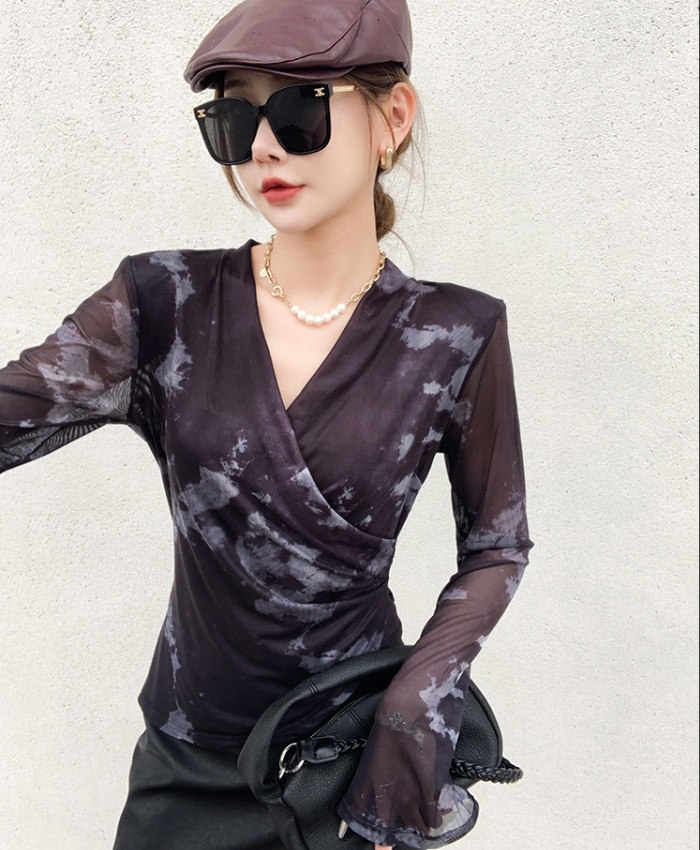 Autumn fashion printing tops bottoming slim irregular T-shirt