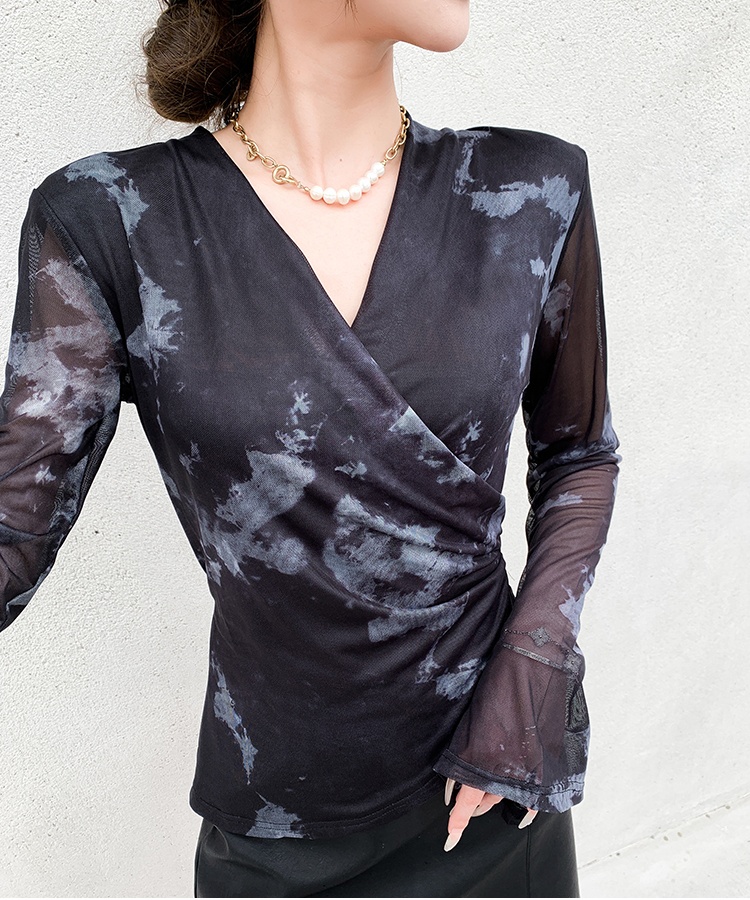 Autumn fashion printing tops bottoming slim irregular T-shirt