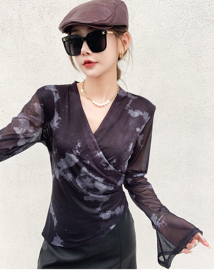 Autumn fashion printing tops bottoming slim irregular T-shirt