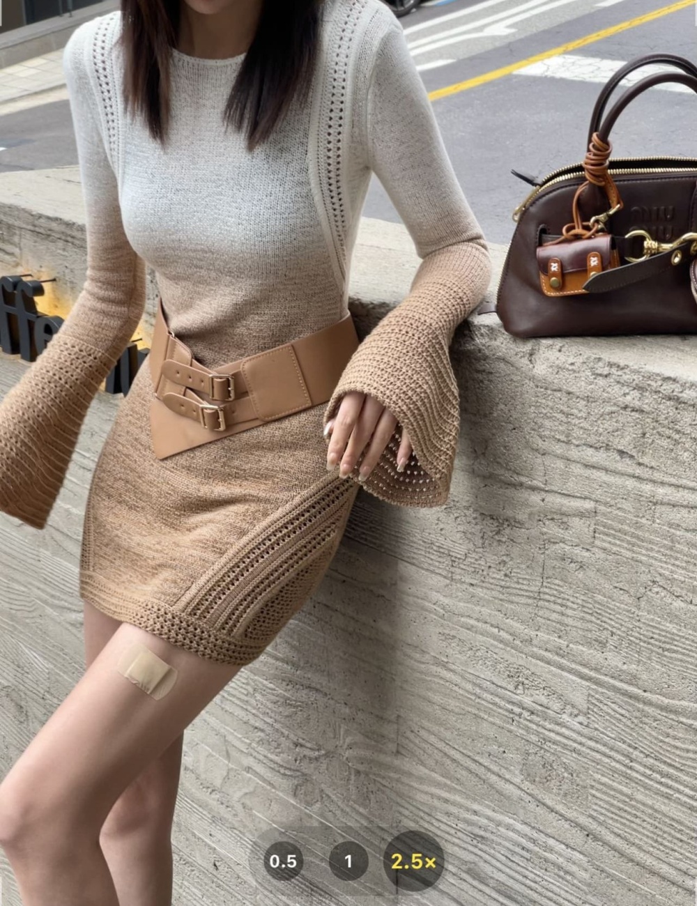 Autumn thick knitted dyeing gradient trumpet sleeves dress