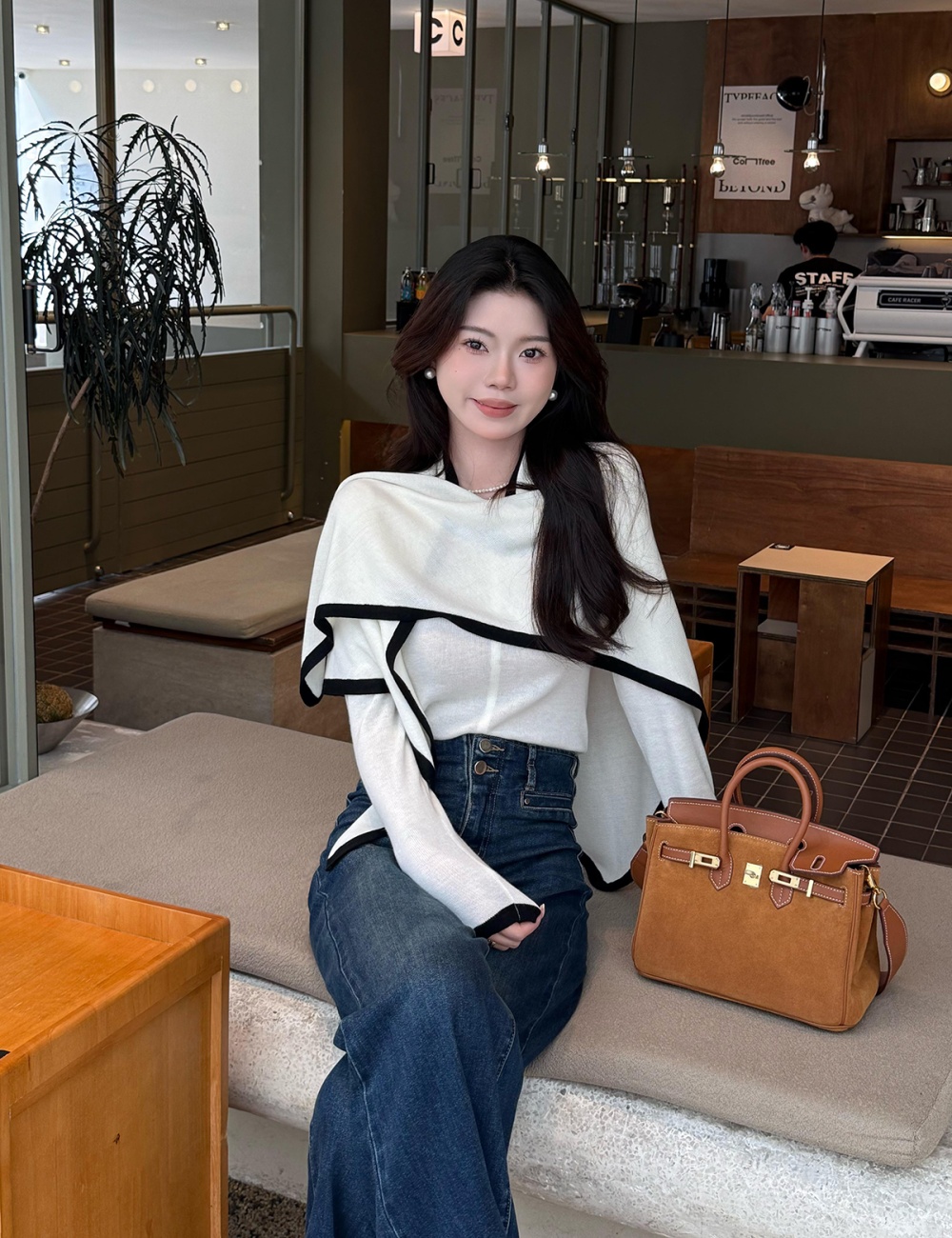 Slim long sleeve tops temperament geometry sweater 2pcs set