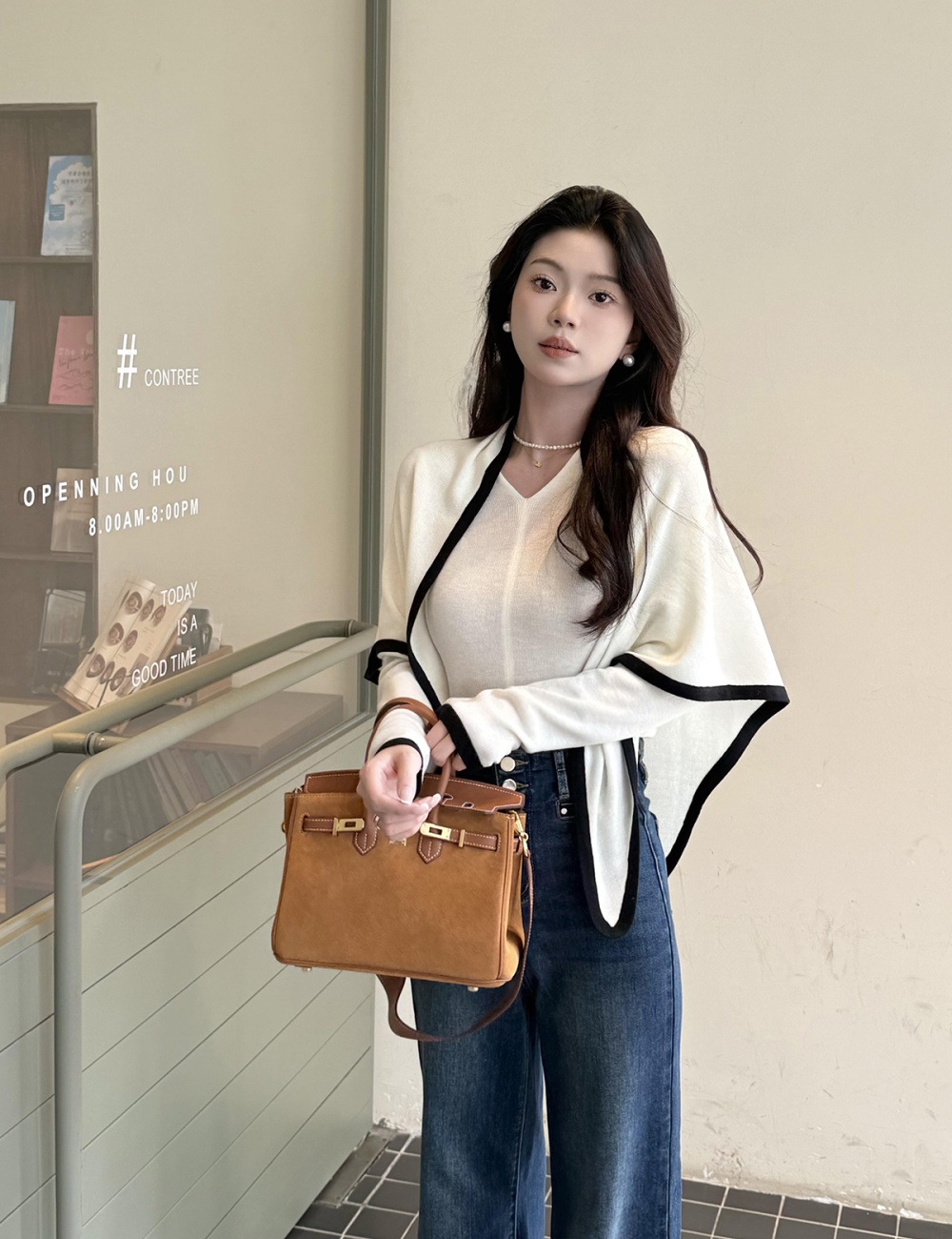 Slim long sleeve tops temperament geometry sweater 2pcs set