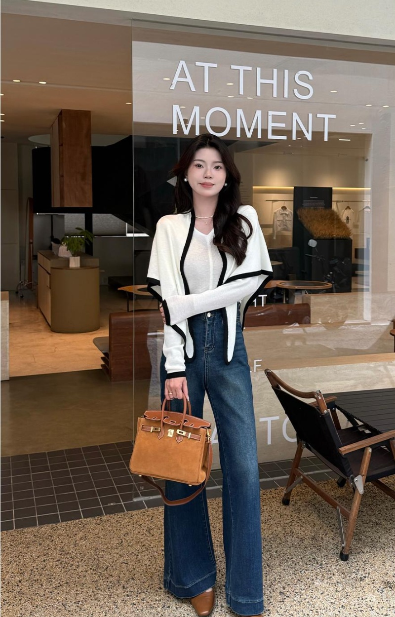 Slim long sleeve tops temperament geometry sweater 2pcs set