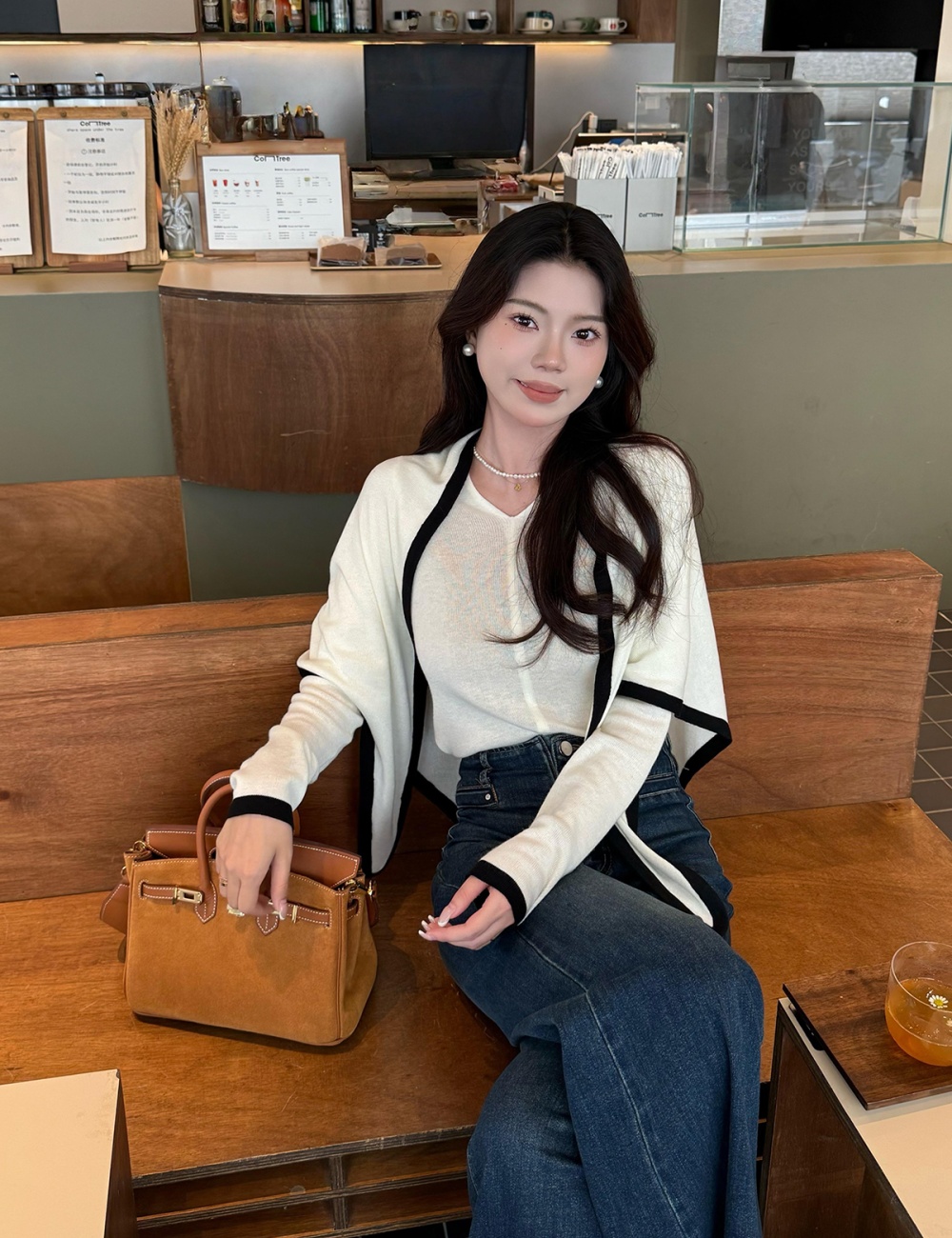 Slim long sleeve tops temperament geometry sweater 2pcs set