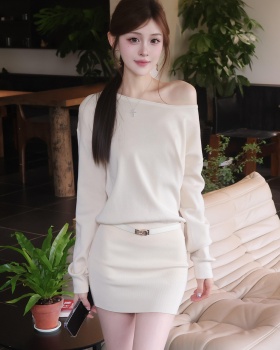 Sloping shoulder knitted dress autumn T-back