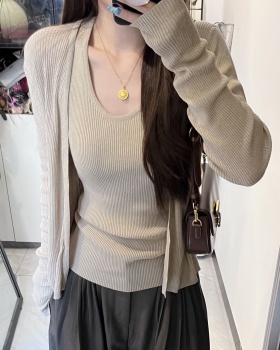 Autumn knitted vest flax lazy coat 2pcs set
