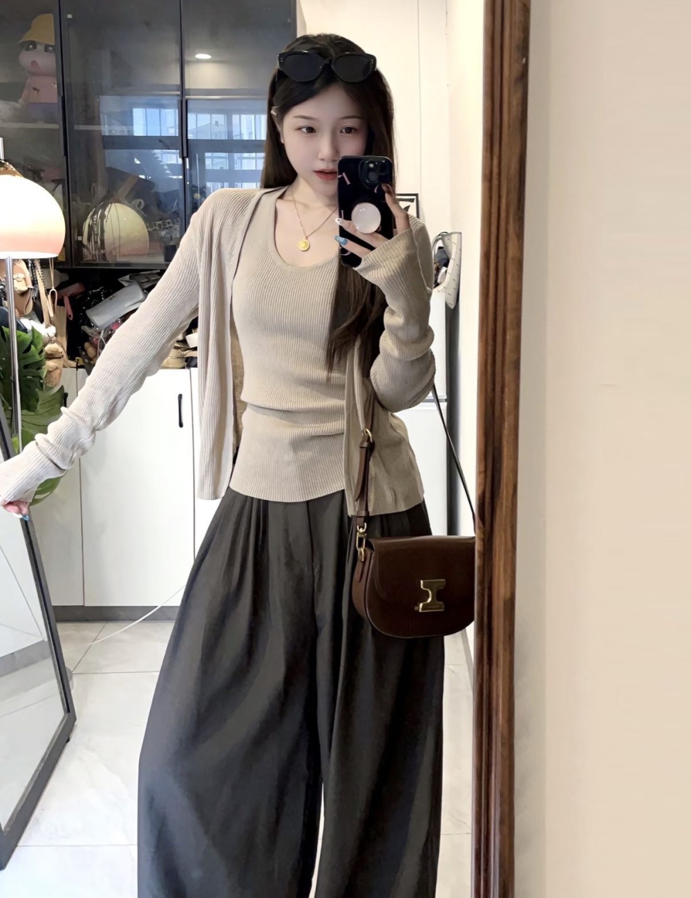 Autumn knitted vest flax lazy coat 2pcs set