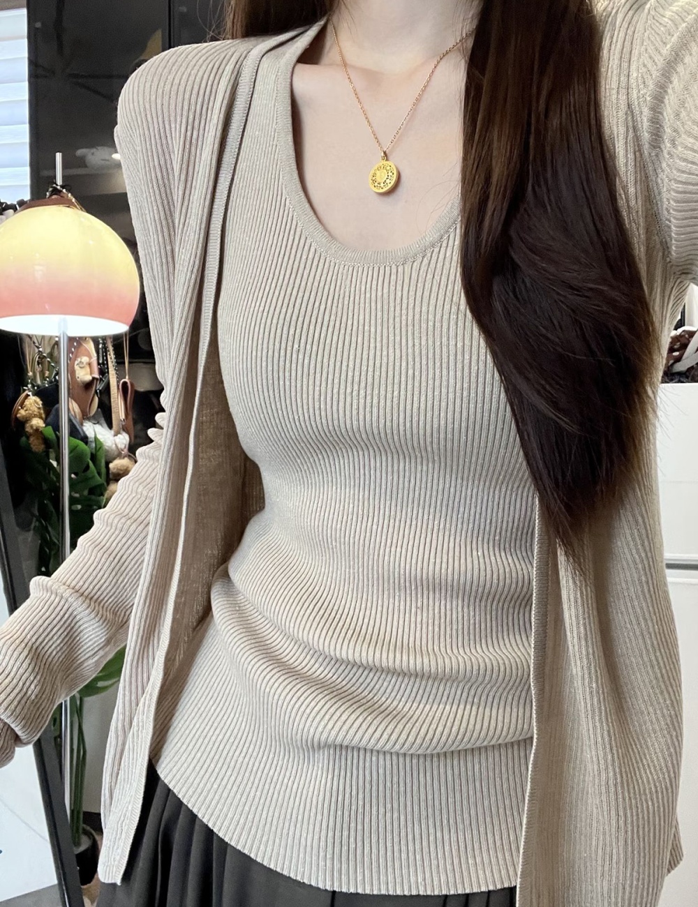 Autumn knitted vest flax lazy coat 2pcs set