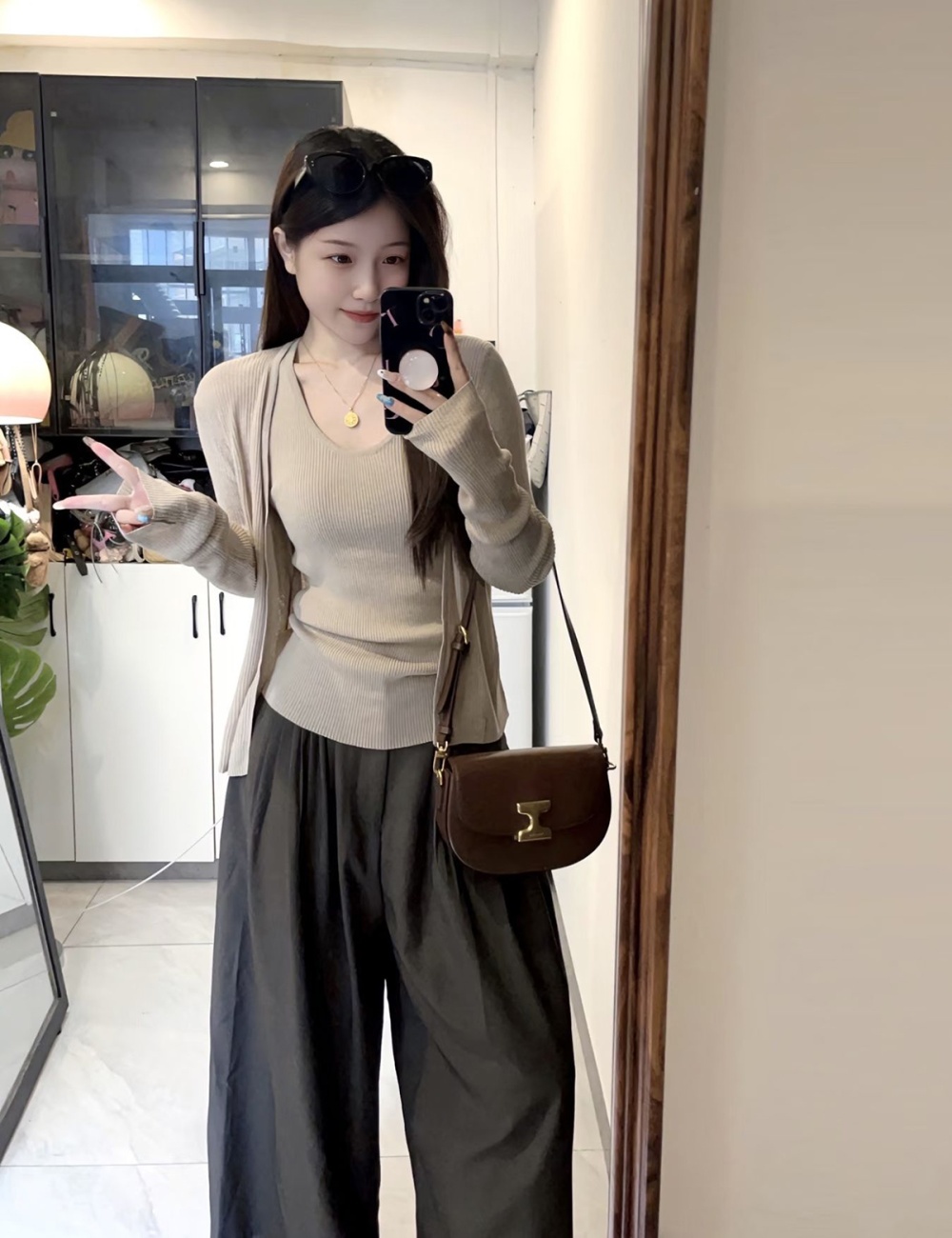 Autumn knitted vest flax lazy coat 2pcs set