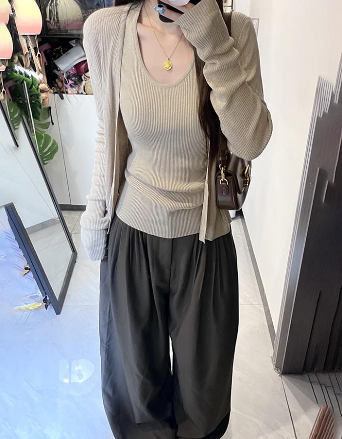 Autumn knitted vest flax lazy coat 2pcs set