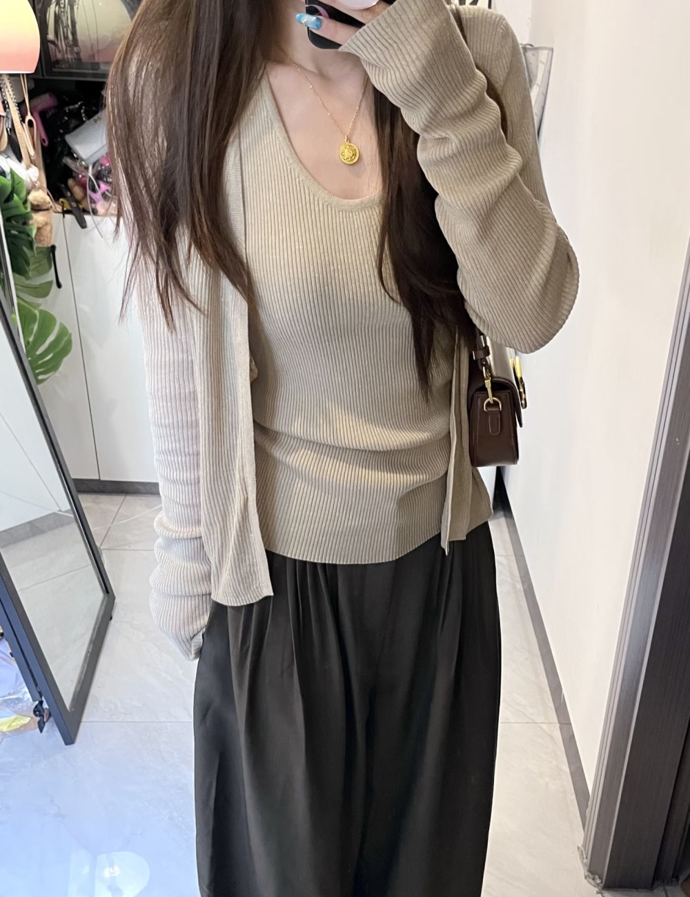 Autumn knitted vest flax lazy coat 2pcs set