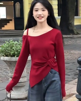 Strapless long sleeve oblique collar tops for women