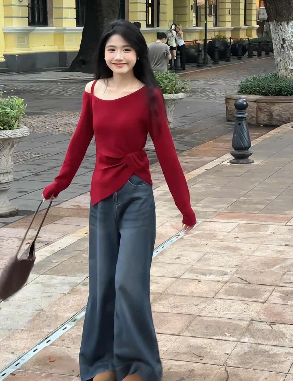 Strapless long sleeve oblique collar tops for women