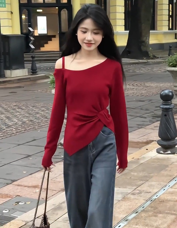 Strapless long sleeve oblique collar tops for women