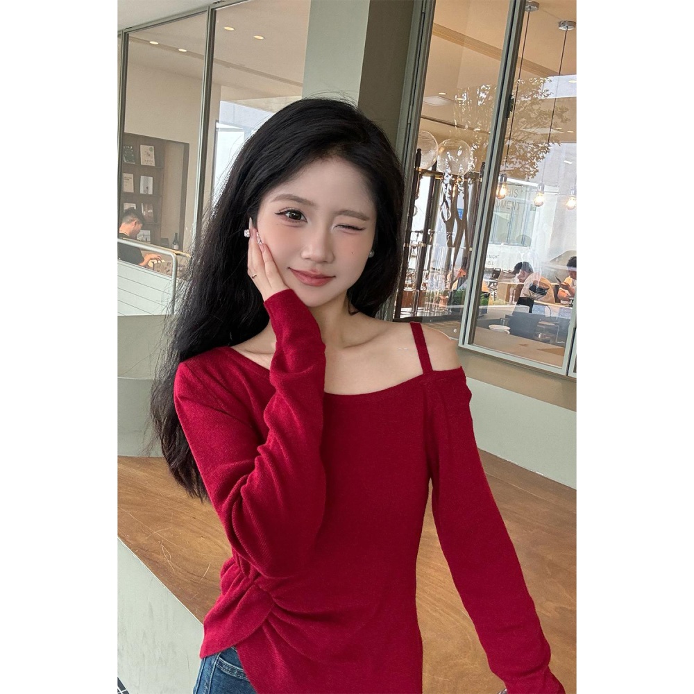 Strapless long sleeve oblique collar tops for women