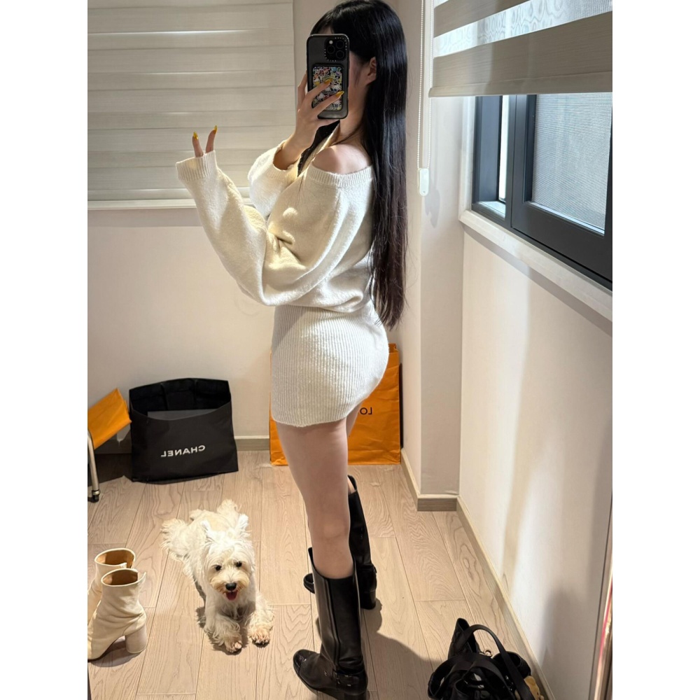 Package hip knitted slim dress wool hypotenuse sweater