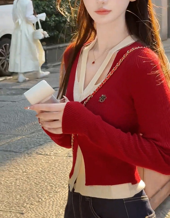 Mixed colors heart Pseudo-two sweater