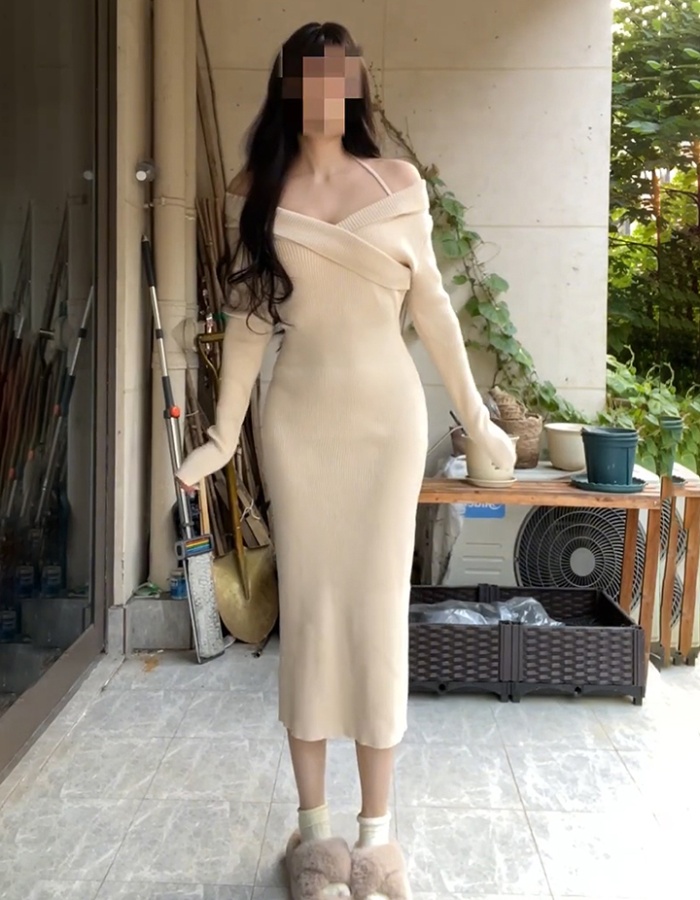 Mermaid knitted long dress strapless enticement dress