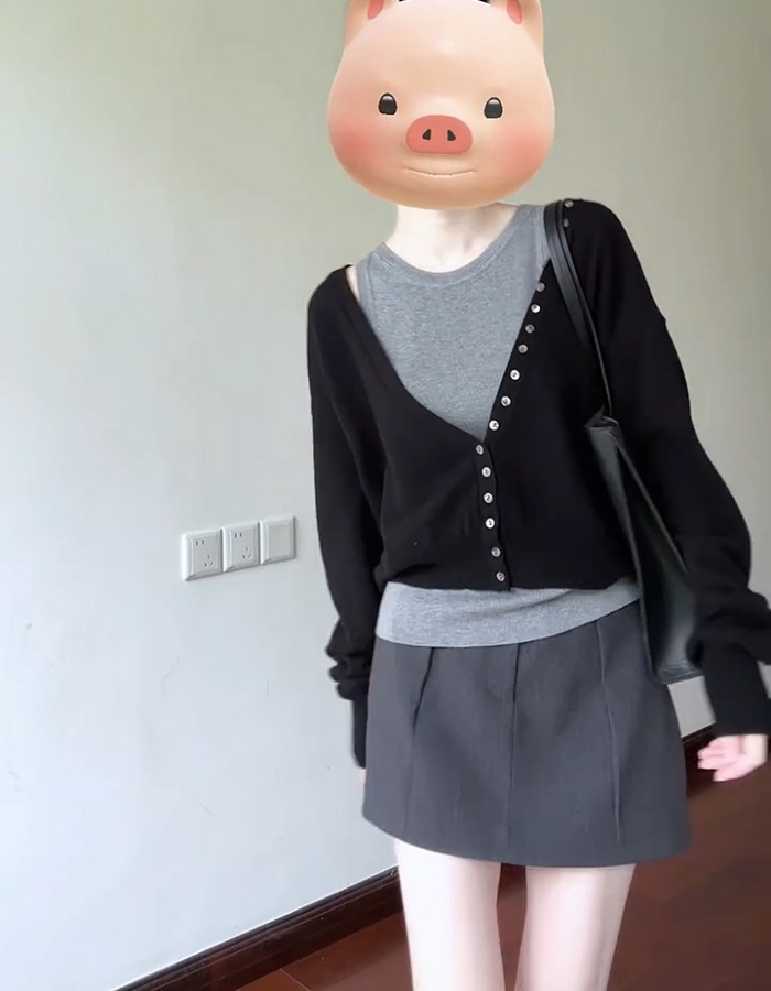 Autumn long sleeve tops short sling sweater 2pcs set