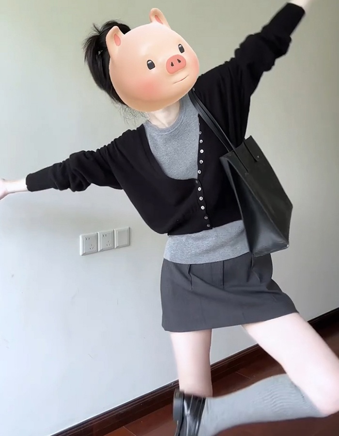 Autumn long sleeve tops short sling sweater 2pcs set