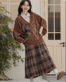 Korean style college style skirt plaid hoodie 2pcs set