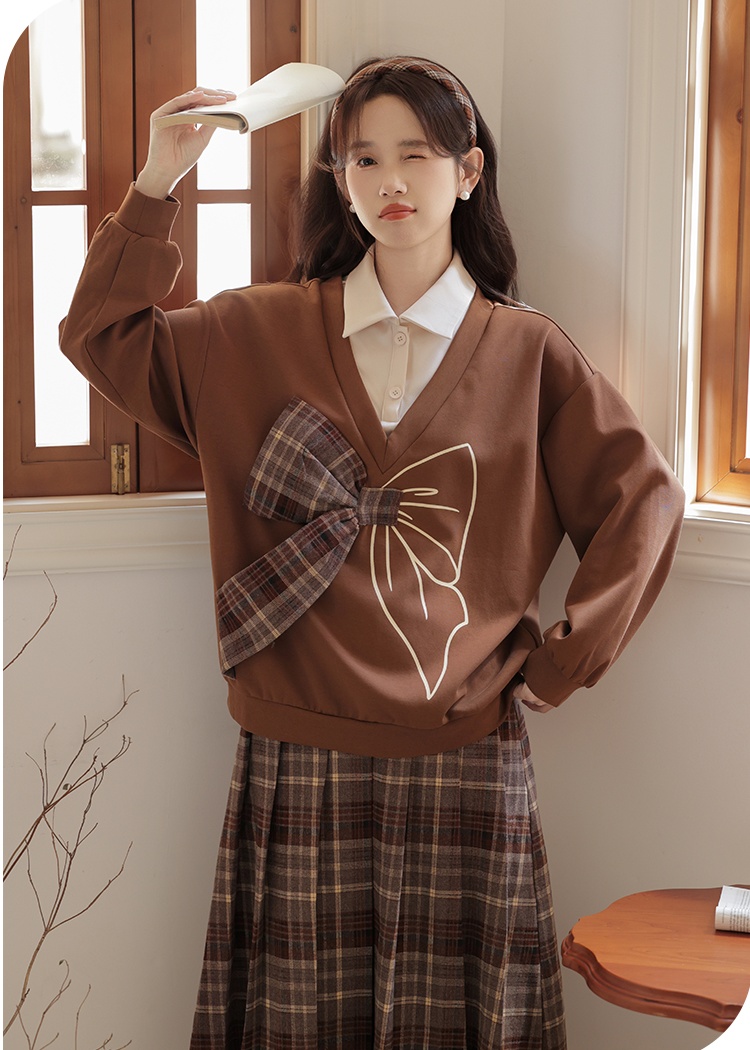 Korean style college style skirt plaid hoodie 2pcs set