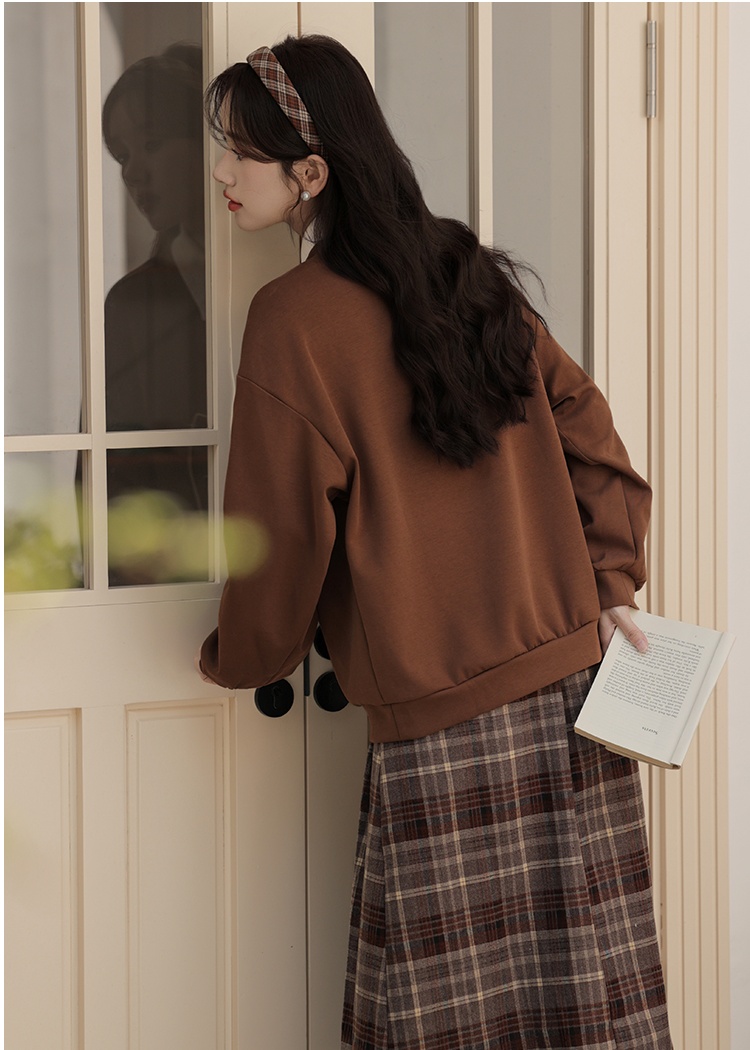Korean style college style skirt plaid hoodie 2pcs set