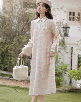 Petal knitted temperament Pseudo-two colors sweet dress