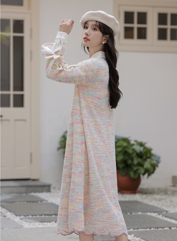 Petal knitted temperament Pseudo-two colors sweet dress