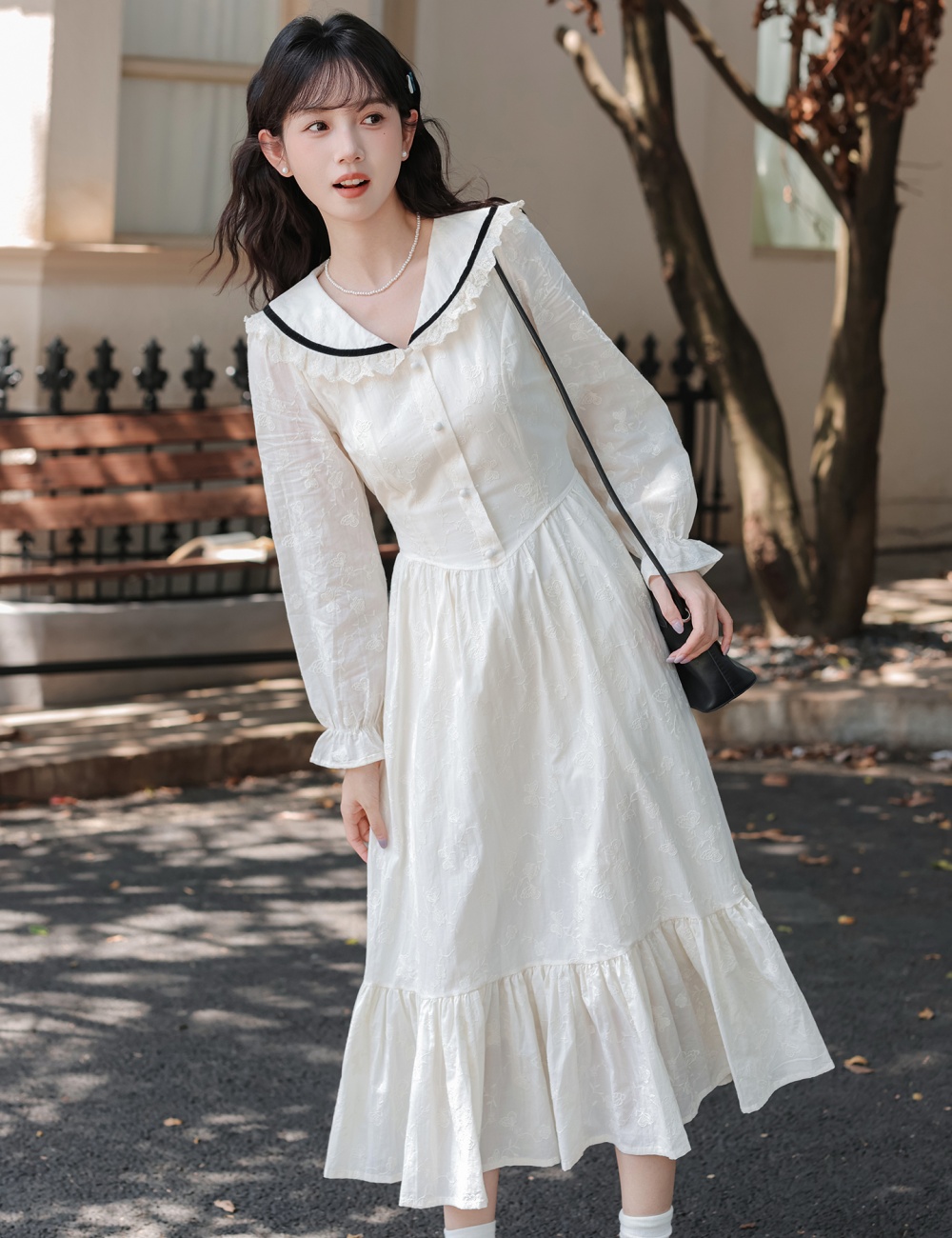Lace art long dress temperament embroidery dress for women