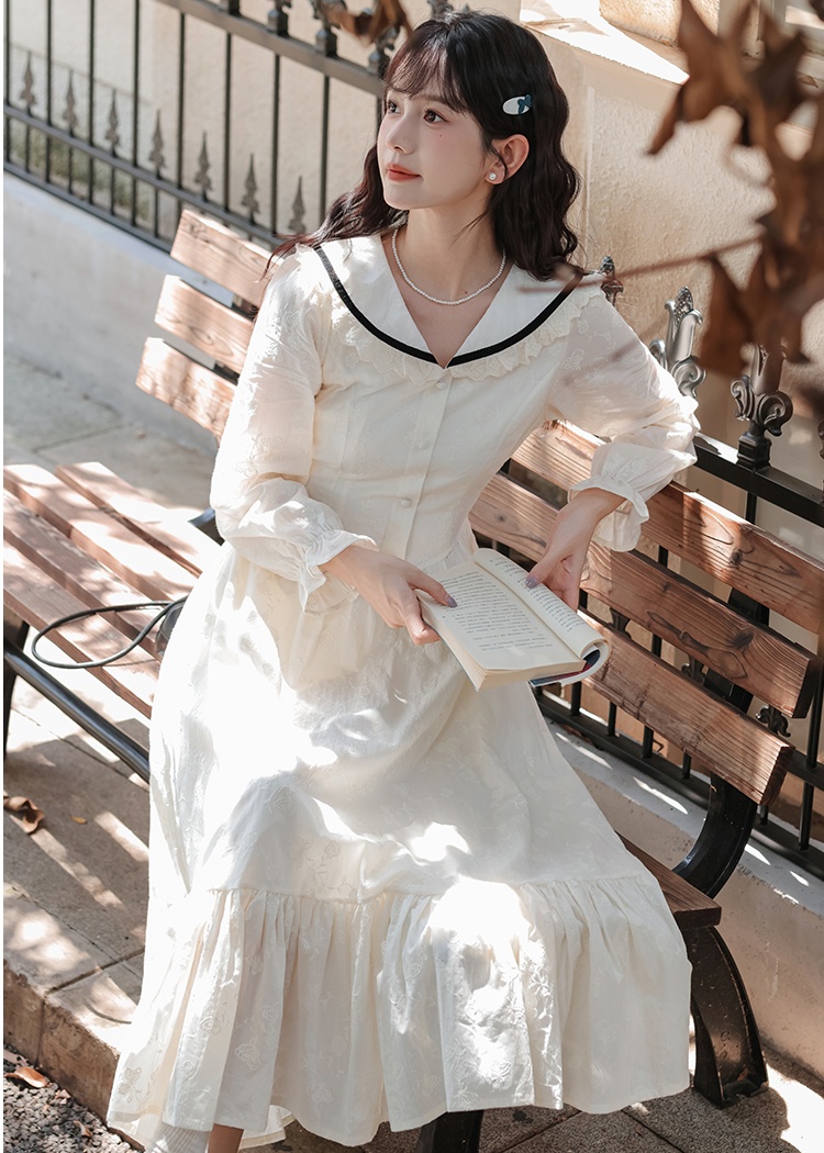 Lace art long dress temperament embroidery dress for women