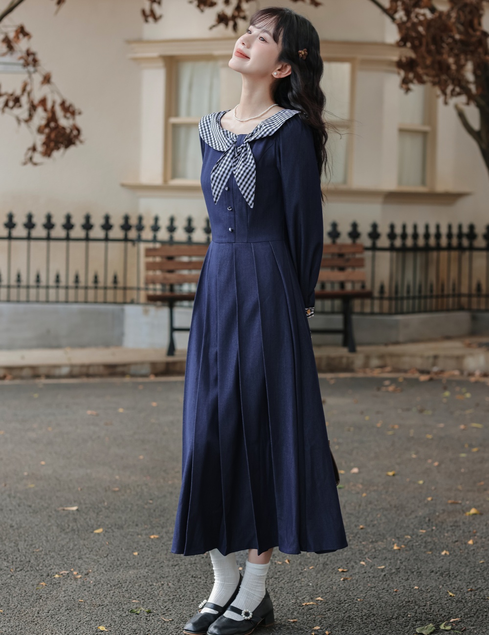 Doll collar retro art dress Western style autumn long dress