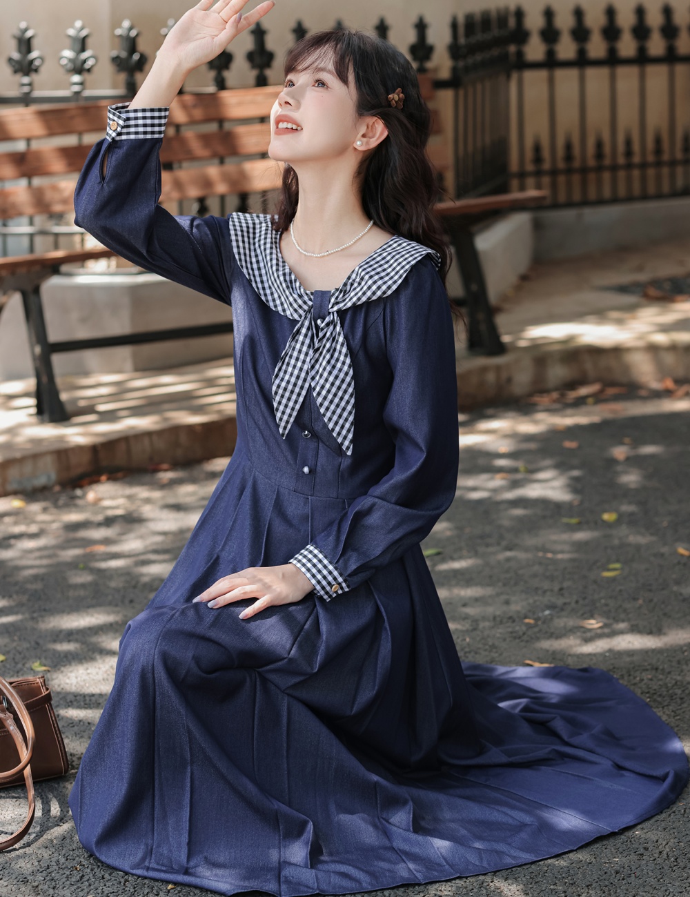 Doll collar retro art dress Western style autumn long dress