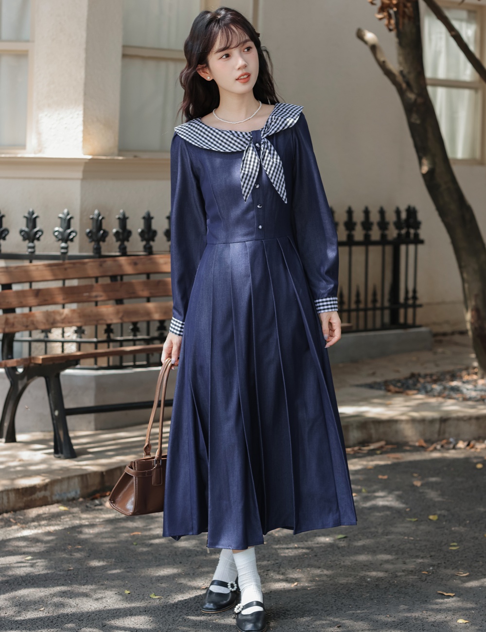 Doll collar retro art dress Western style autumn long dress