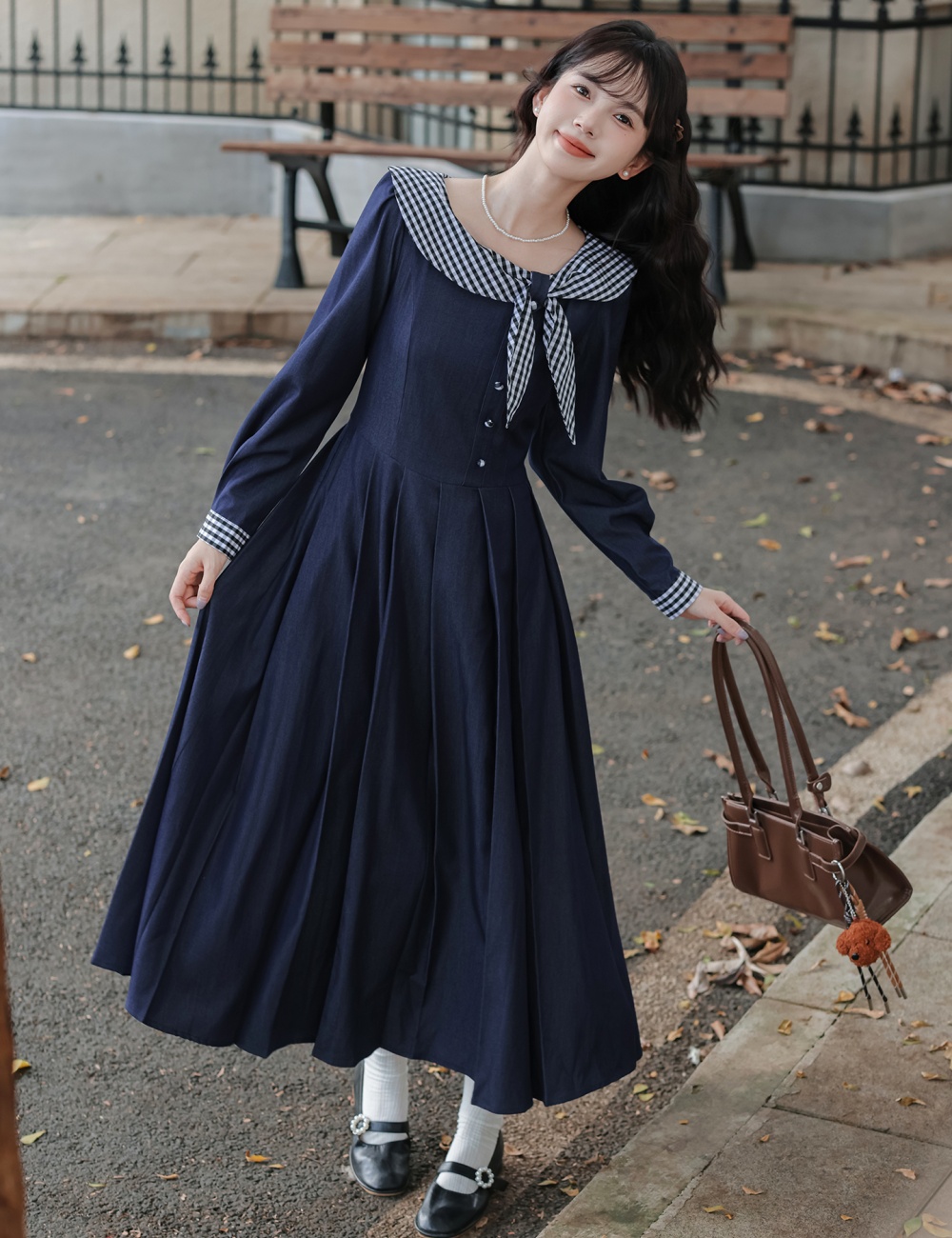Doll collar retro art dress Western style autumn long dress