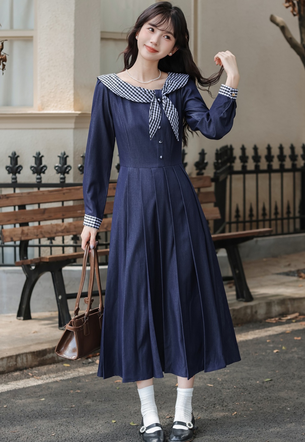 Doll collar retro art dress Western style autumn long dress