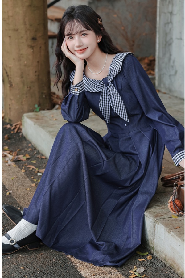 Doll collar retro art dress Western style autumn long dress