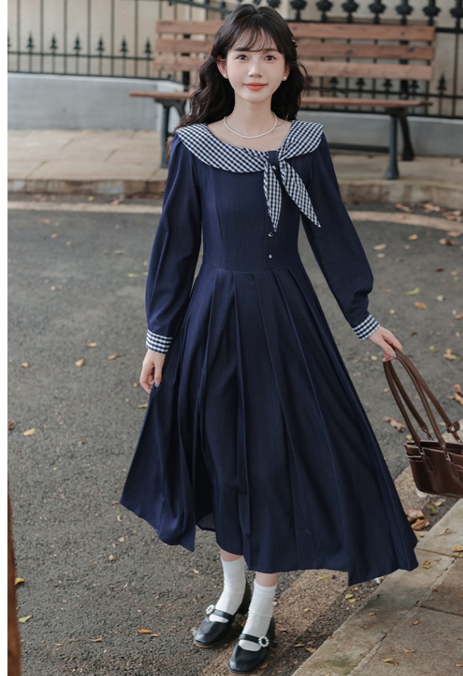 Doll collar retro art dress Western style autumn long dress