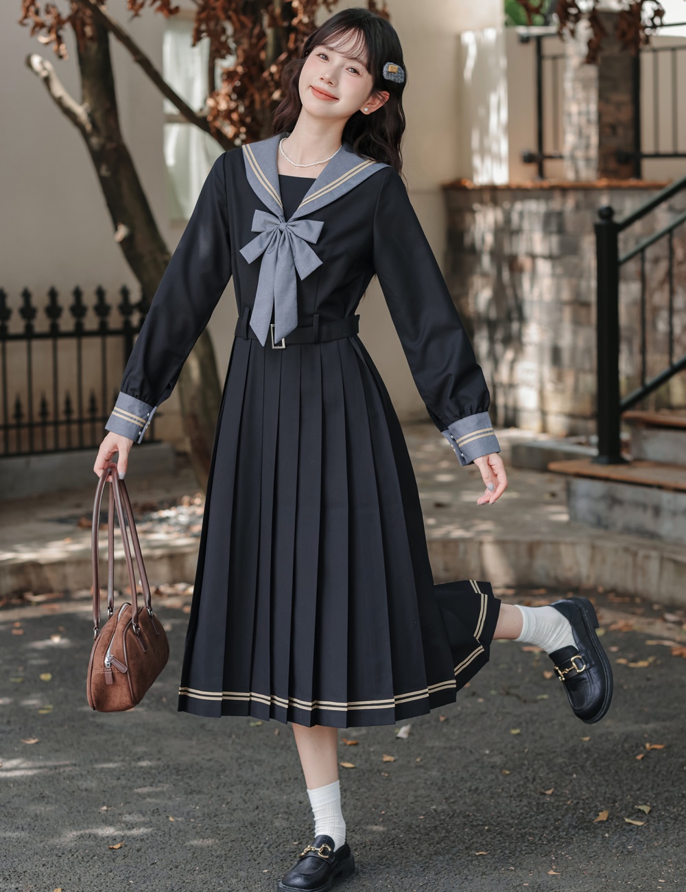 College long sleeve slim Woolen dress maiden sweet dress