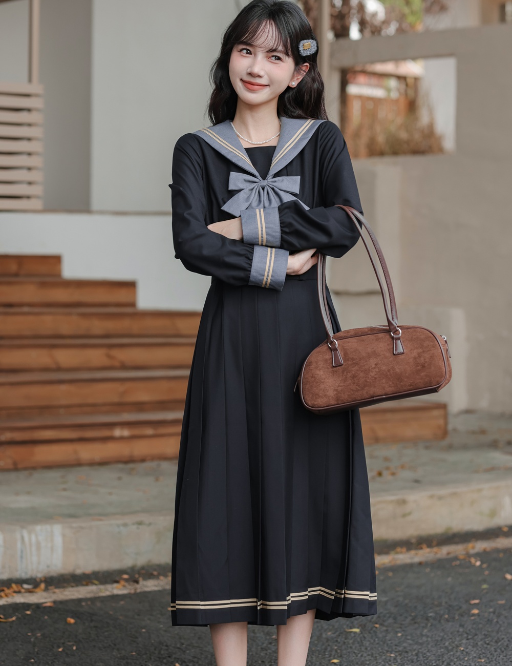College long sleeve slim Woolen dress maiden sweet dress