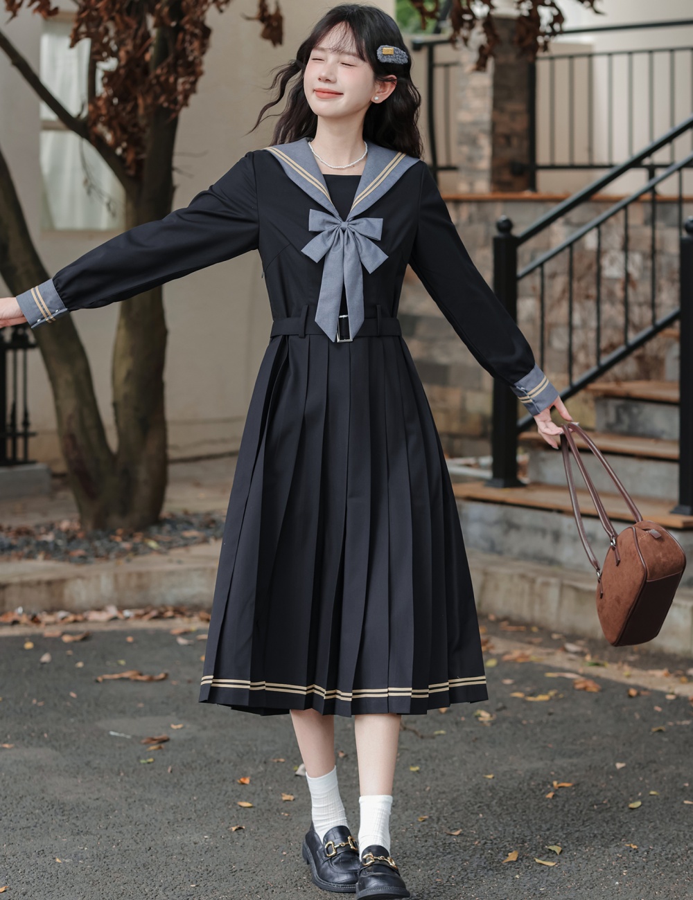 College long sleeve slim Woolen dress maiden sweet dress