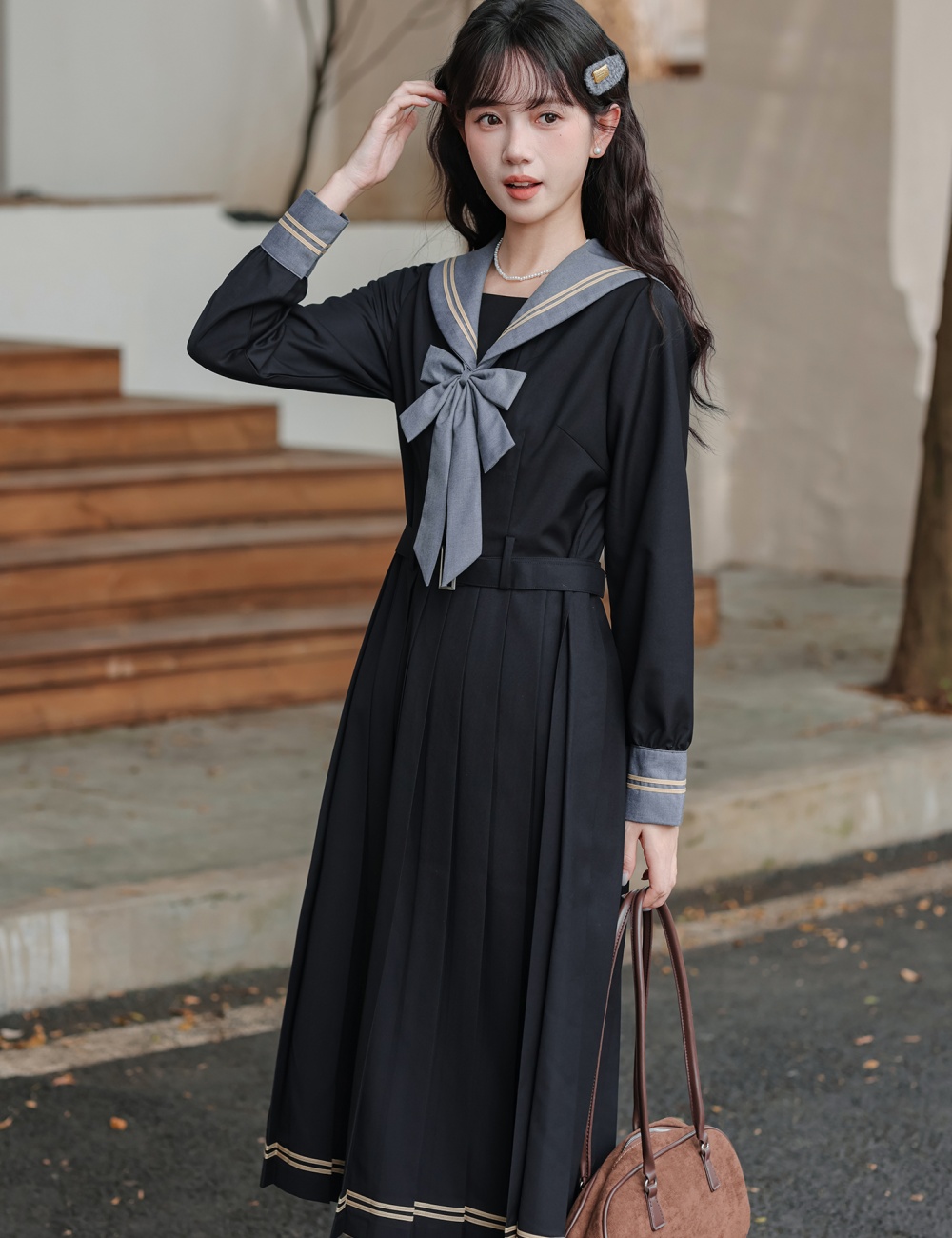 College long sleeve slim Woolen dress maiden sweet dress