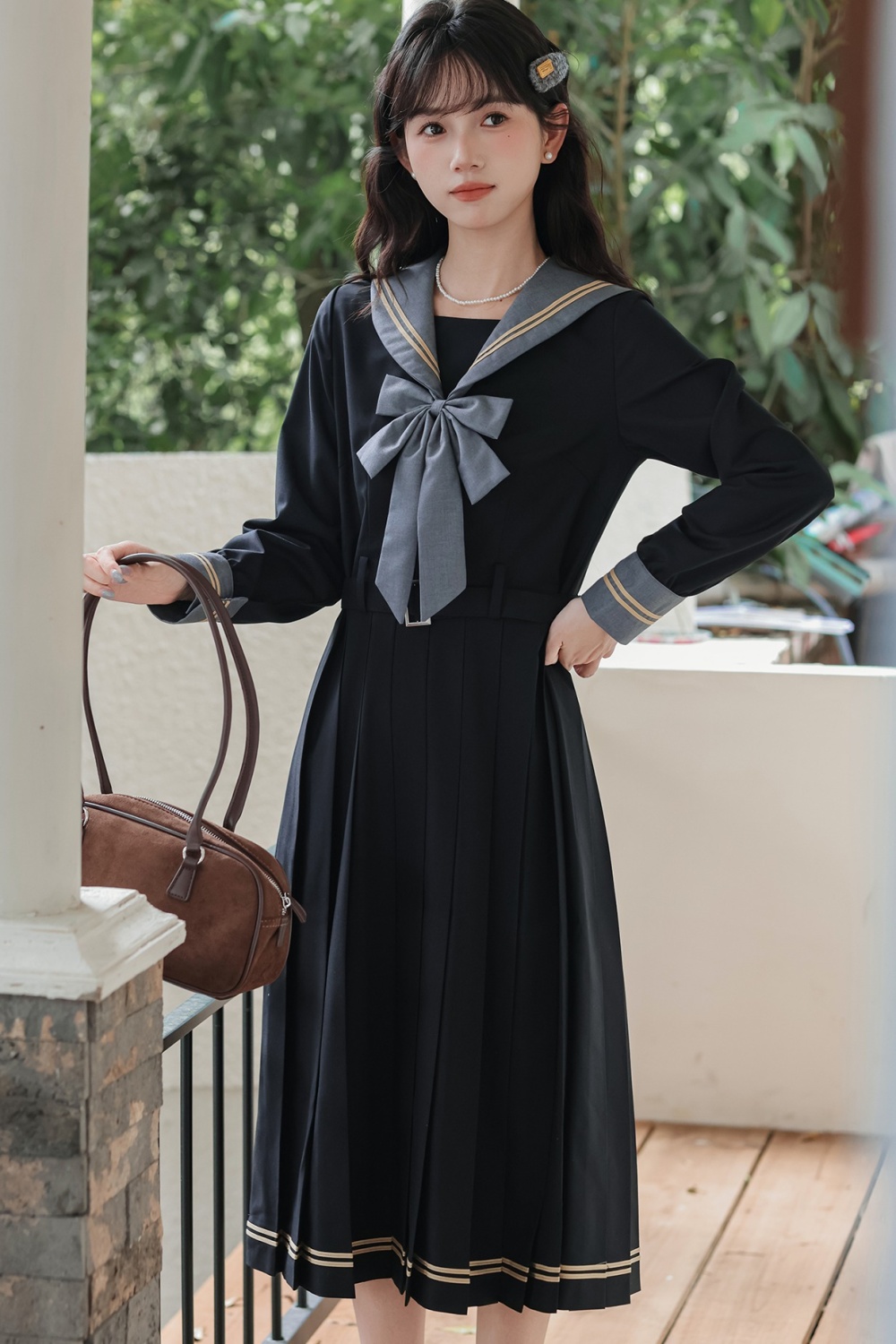 College long sleeve slim Woolen dress maiden sweet dress