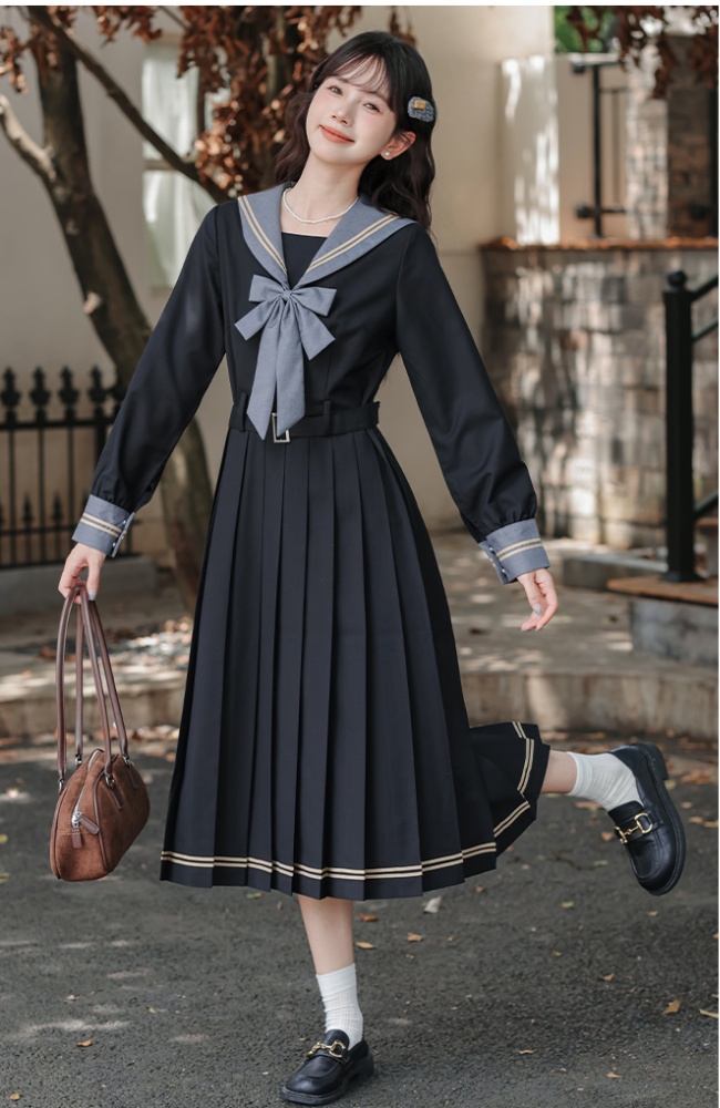 College long sleeve slim Woolen dress maiden sweet dress