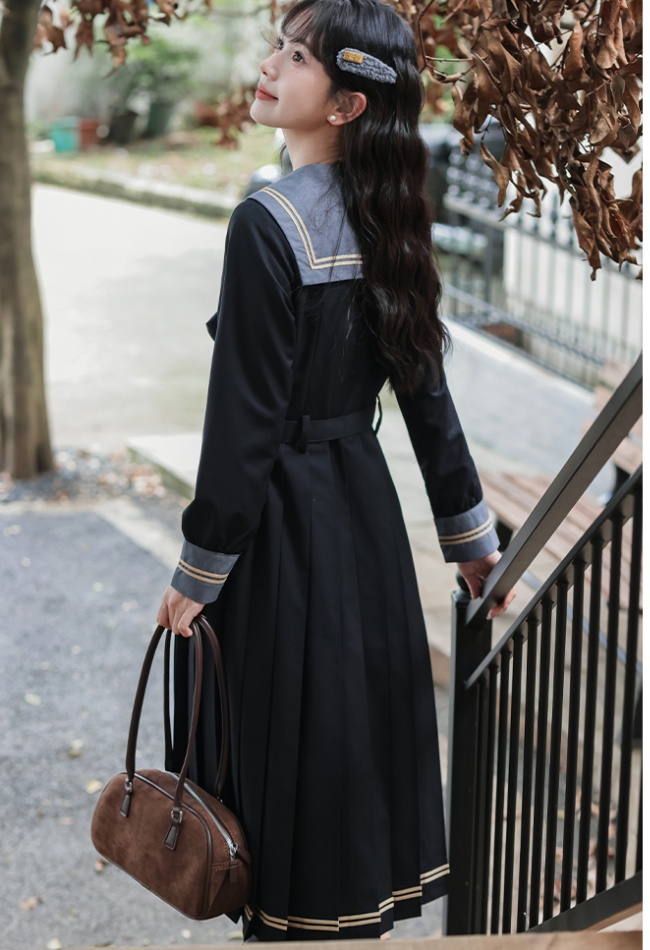 College long sleeve slim Woolen dress maiden sweet dress