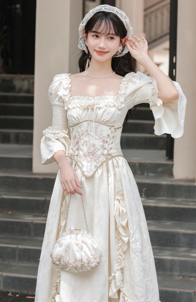 Angel white France style retro autumn dress a set