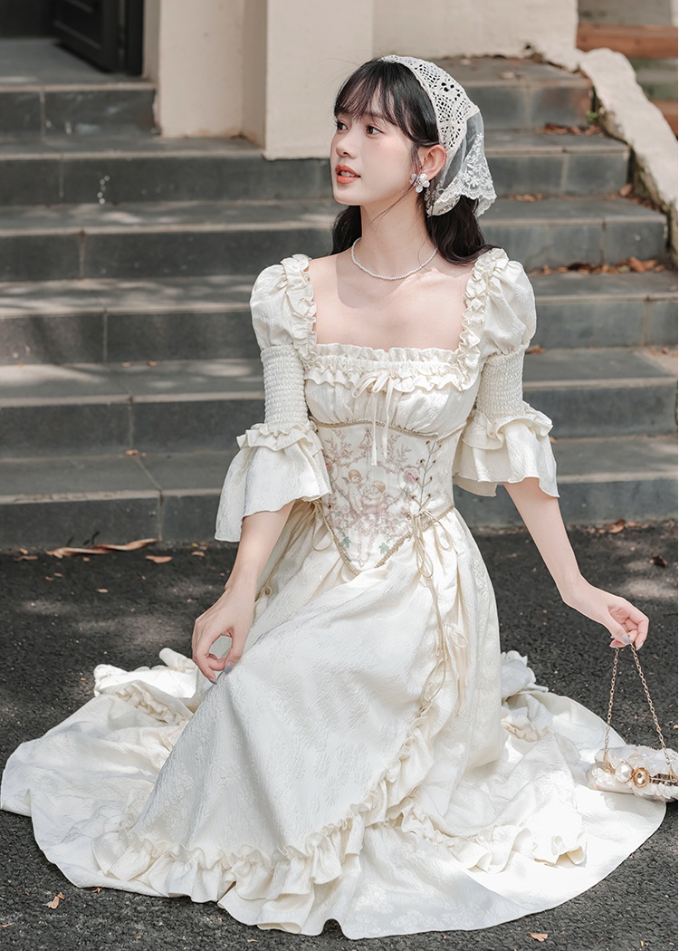 Angel white France style retro autumn dress a set