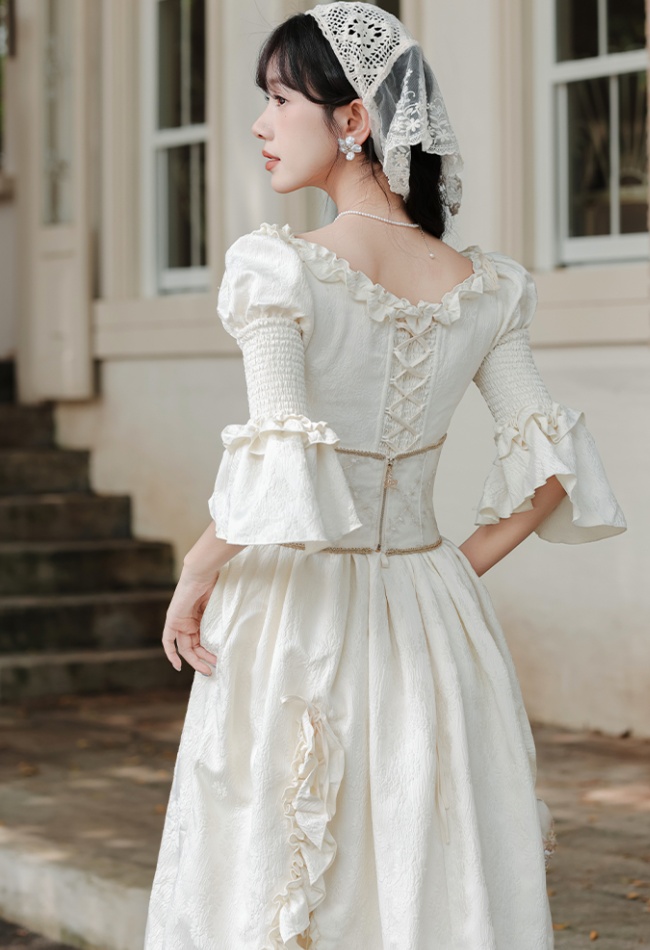 Angel white France style retro autumn dress a set